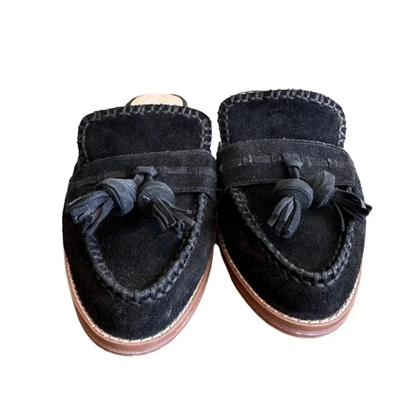 Nine West Black Suede Leather Tasseled Flat Mules Womens size 8.5 - Picture 5 of 13